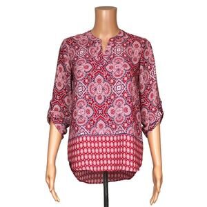 Pink Rose 3/4 Sleeve Sheer Top Women Size XS